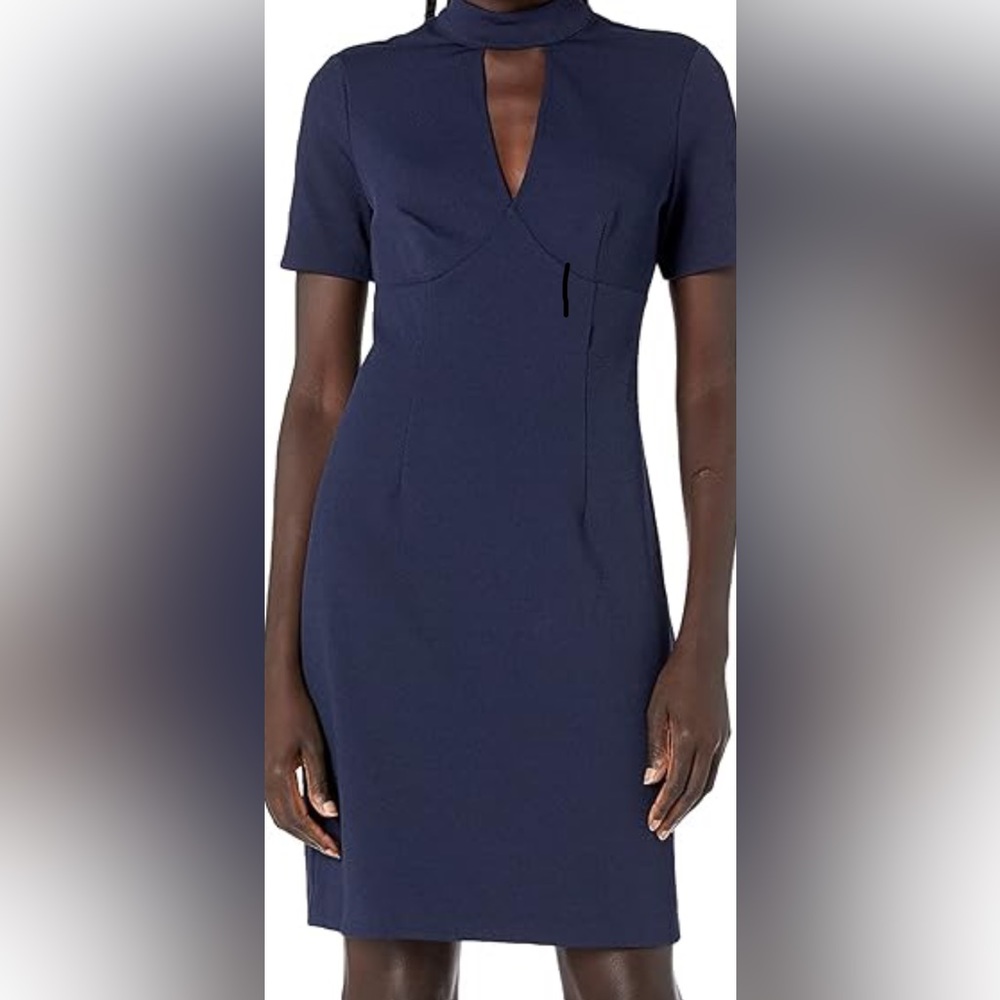 Trina Trina Turk Women's Camari Choker Neck Dress Zipper Back Short Sleeve